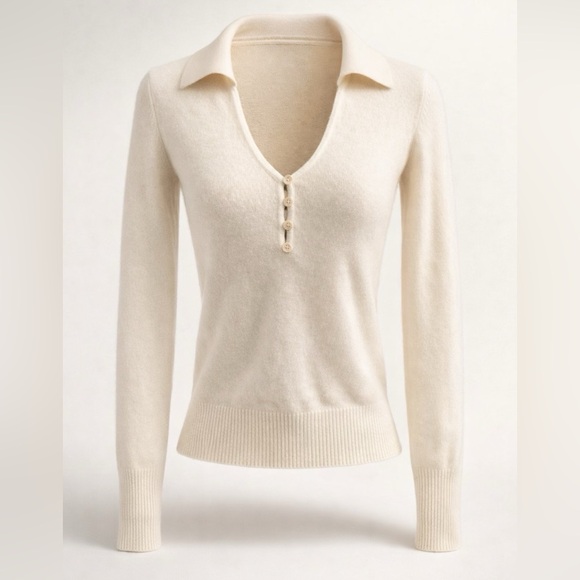 NAADAM Sweaters - NAADAM Cashmere Buttoned V-Neck Sweater, Cream, XS